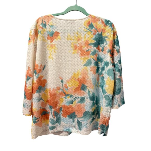 Alfred Dunner Floral Textured Knit Top W/ Rhinestone Accents & Notched Neck Sz L - Picture 8 of 12